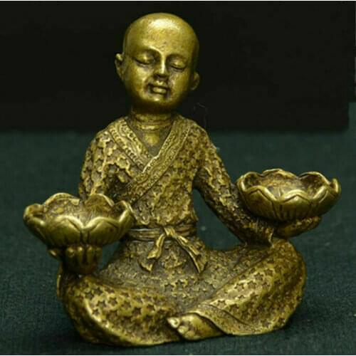 Collection Chinese Brass Carved Young Monk Incense Holder Exquisite Small Statues