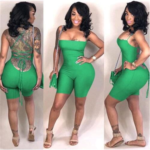 Summer Rompers Womens Jumpsuit Spaghetti Straps Strapless Skinny Club Bandage Jumpsuit Shorts Lace Up Backless Bodycon Playsuits