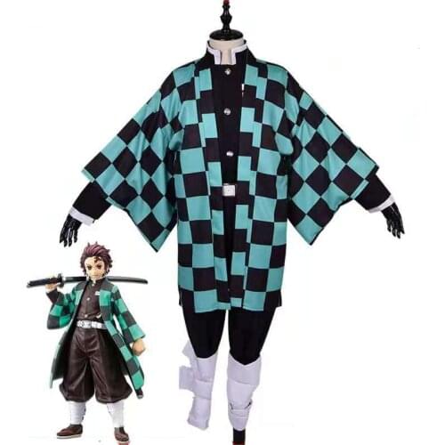 Demon Slayer osplay Tanjirou Kamado Cosplay Costume Kimetsu no Yaiba Men Kimono Costume earrings Halloween