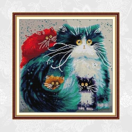 Colorful Cat Cross Stitch Kits 14CT Counted Printed Canvas 11CT Fabric Stitching Embroidery DIY Handmade Needlework Crafts