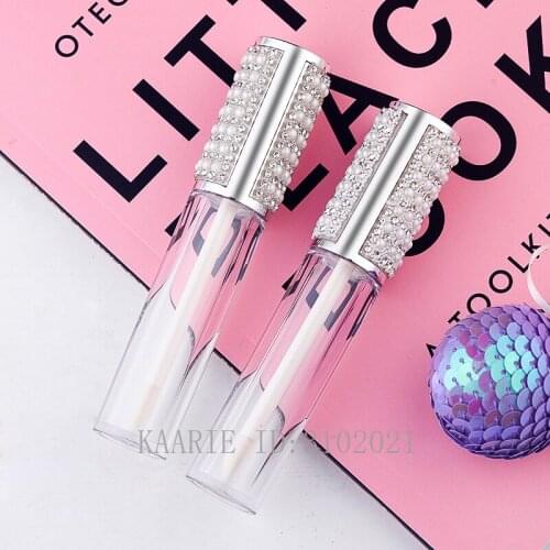5ml Silver Round Lip Gloss Tubes Clear Empty Lip Gloss Containers Lipgloss Bottles Cosmetic DIY Pearl Diamond Lipgloss Tube