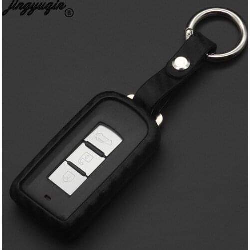 Jingyuqin Carbon Fiber Silicone Car Key Case Cover Remote Fob for Mitsubishi Outlander 2016 Lancer 10 Pajero Sport ASX Colt