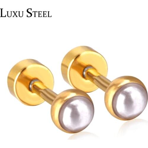 LUXUSTEEL fake Imitation Pearl earrings Collier Party Stainless Steel 4mm Screw Back Earring Fashion Wholesale Friend Gift