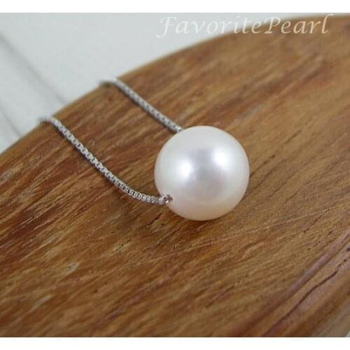 Favorite Pearl Necklace 9-10mm White Natural Freshwater Single Pearl 10mm On A Silver Chain Wedding Necklace Fine Women Jewelry