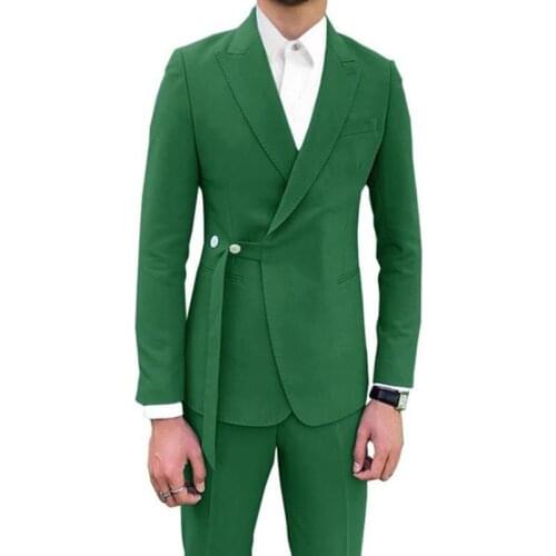 Custom Made Men Suits Green Groom Tuxedos Peak Lapel Groomsmen Wedding Best Man 2 Pieces ( Jacket + Pants + Tie ) D72