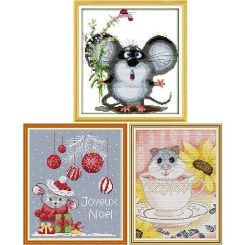 Mouse Series Cross Stitch Kit 11CT14CT Animals Printed Pattern Craft Chinese Needlework DMC Counted Embroidery Accessories Decor