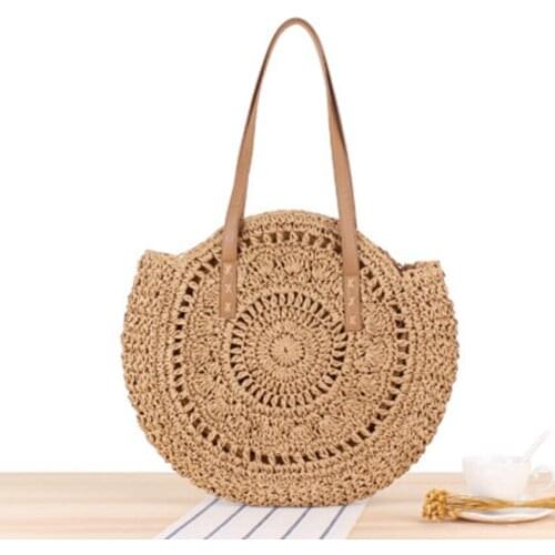 Japan and South Korea new simple round shoulder straw bag woven beach woven bag fashion womens straw bag