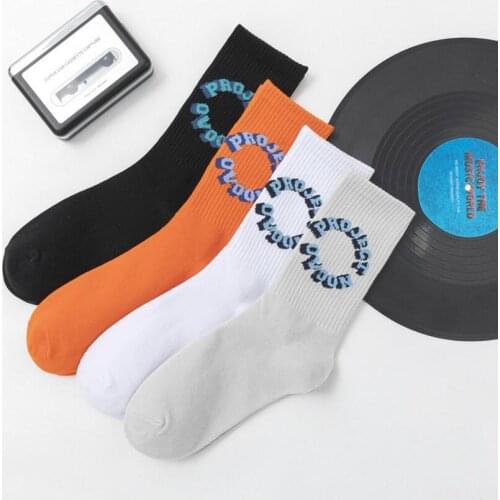 New Hot Sale Mens Fashion Personality Solid Color 3D letter Hip Hop Match Tidal Youth Socks