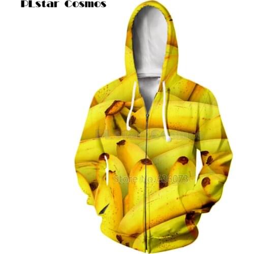 PLstar Cosmos 2018 Autumn New Fashion zipper hoodies bananas Collage Print 3d Mens Womens casual Sweatshirt Jacket