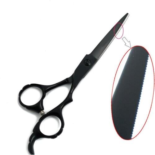 5.5 inch 6 inch Dry small serration hair cutting scissors Sawing hair shears Blade with serration Black anti-slip hair scissors