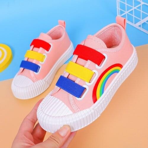 Boys Girls Slip On Canvas Sneakers Children Casual Shoes Trainers Little Big Kid Cute Rainbow Designer Soft Shoes Spring Autumn