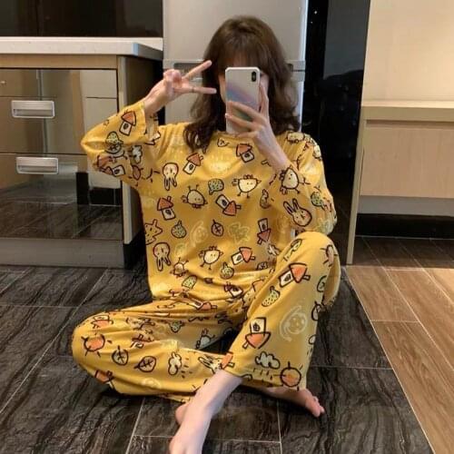 Womens Silk Satin Pajamas Pyjamas Set Long Sleeve Sleepwear Pijama Pajamas Suit Female Sleep Two Piece Set Loungewear Plus Size
