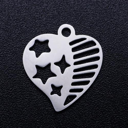 5pcs/lot USA Flag Heart Stainless Steel DIY Charms Wholesale Jewelry Making Charm DIY Pendants for Necklace Making Never Tarnish