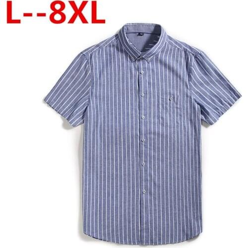 Plus Large Size 9XL 8XL 7XL 6XL 5XL 4XL Mens Business Casual Short Sleeved Shirt Classic Striped Male Social Dress Shirts