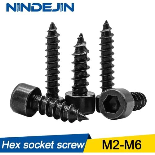 NINDEJIN M2 M2.6 M3 M3.5 M4 M5 M6 Hex Hexagon Socket Cap Head Self Tapping Screw 8.8 Grade Black Carbon Steel Allen Head Screw