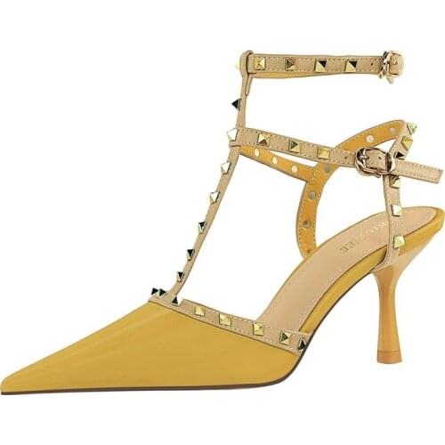 Rivets Slingback Shoes High Heels Sandals Women Heels Women Pumps Sandals Women Summer Patent Leather Ladies Shoes and Sandals