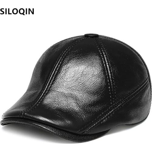 SILOQIN Winter Earmuffs Hat For Men New Natural Genuine Leather Cap First Layer Cowhide Warm Berets Adjustable Size Brands Caps