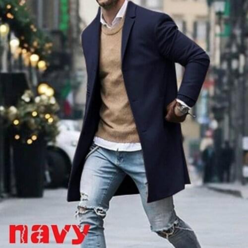 2021 Men Long Trench Coat Men Fashion Elegant Solid Lapel Collar Long Sleeve Loose Overcoat Jacket Long Overcoat Wool Coat