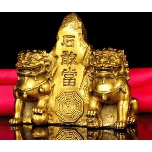 Animal Decoration, Pure Copper, Taishan Stone Dare, Ornaments, Double Lion, Town House, Phlegm, Feng Shui, Copper Lion, Crafts