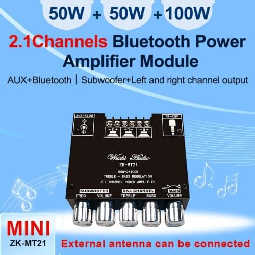 12V 24V ZK-MT21 Amplifier Bluetooth 5.0 Subwoofer Board 50WX2+100W 2.1 Channel Power Audio Stereo Amplifier Tone Board Bass AUX