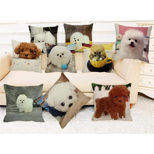 XUNYU Cushion Cover 45x45cm Cute Little Tea Cup Dog Pillow Cover Home Decoration Pillowcase Sofa Housse De Coussin A0094