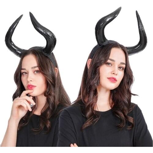 Women Ox Horn Headdress Dancing Party Props Headband for Halloween Party Creative Evil Queen Cosplay Hair Accessories