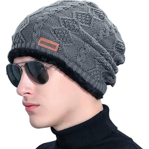 Winter Hats for Men Knitting wool Beanie women Hip-Hop Cap mens Beanies Plus velvet Elastic bone Solid color keep warm gorro