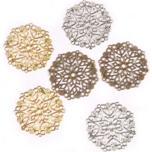 10pcs Round Metal Crafts Flower Filigree Wraps Connectors Antique Diy Embellishment For Scrapbooking Supplies Home Decor YK0735
