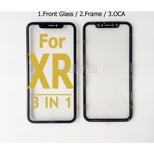 10Pcs Premium Quality Front Outer Glass Middle Frame Bezel Laminate OCA Glue For iPhone XR 11 3 2 in 1 Front Glass Frame OCA