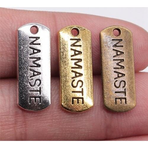 20pcs 21x8mm Charm Namaste Tag 3 Colors Namaste Tag Charms Namaste Tag Pendant Charms For Jewelry Making