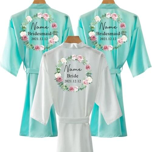 2021 Personalized Custom Name Flower Print Bridesmaid Robes Gift Women Wedding Bride Team Robes Party Bridal Robes Bath Robe