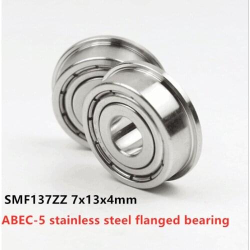 50pcs ABEC-5 stainless steel flanged bearing SMF137ZZ 7x13x4 miniature flange deep groove ball bearings SMF137 -2Z 7*13*4 mm