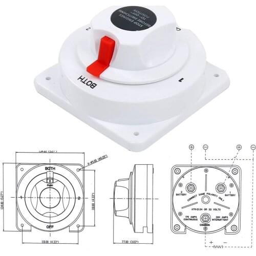 White Distribution Marine Boat Battery Switch Marine Dual Battery Selector Switch for Boat RV Motor