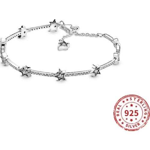 Real 925 sterling Silver Sparkling Pave Bars Bracelet Fit original bead charm Women Bracelet Jewelry Party Gifts