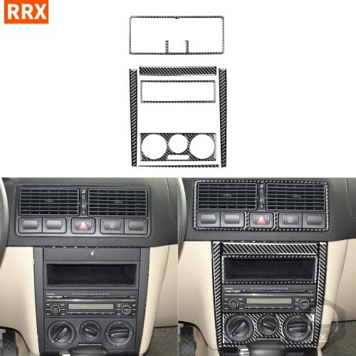 Black Carbon Fiber 7PCS Sticker Center Control Frame Trim Outlet Radio AC Cover Interiors For Volkswagen VW Golf 4 MK4 1999-2004