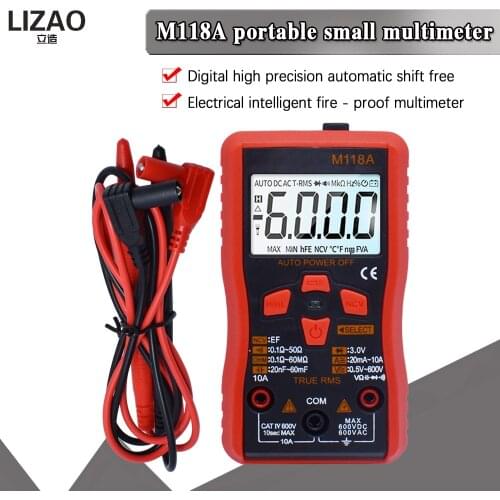 Official M118A Digital Mini Multimeter Tester Auto Mmultimetro True Rms Tranistor Meter with NCV Data Hold 6000counts Flashlight