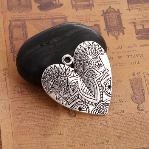 DoreenBeads Zinc Based Alloy Boho Chic Pendants Heart Silver Color Leaf DIY Components 38mm(1 4/8") x 38mm(1 4/8"), 3 PCs