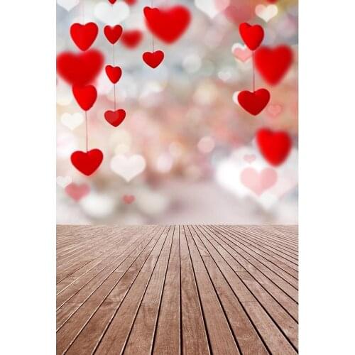Valentines Day Wooden Floor Decor Lights Photography Backdrops Baby Shower Photophone Background for Photo Vinyl Cloth 3D