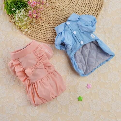 Cotton Dog Dress With Bow Knot Dog Clothes Pet Dogs Girls Warm Two-leg Costume Dog Dresses For Autumn Winter Dog Clothes