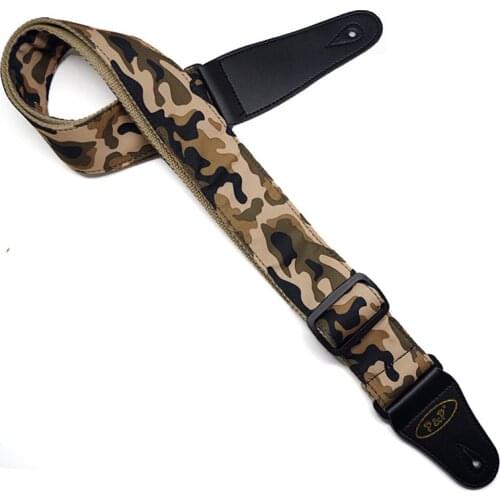 Camouflage Guitar Strap Soft Cotton Shoulder Belt with Leather Ends for Acoustic Electric Guitar Bass Ukulele Guitarlele Parts
