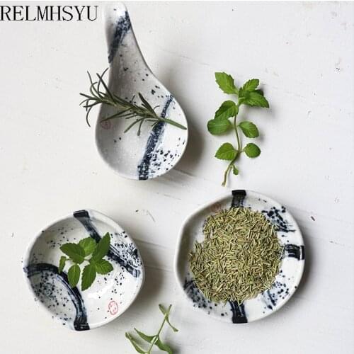 1PC RELMHSYU Japanese Style Ceramic Small Square Round Seasoning Saucer Restaurant Hot Pot Sauce Snack Cold Dish Tableware