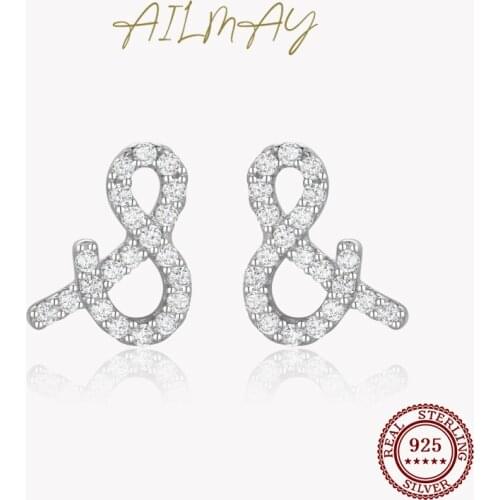Ailmay 925 Sterling Silver Fashionc Full Drill Clear CZ “&” Pattern Stud Earrings For Women Girls Party Jewelry 2021 New Style