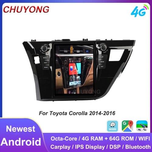 Android Tesla Style Multimedia Stereo For Toyota Corolla 2014-2016 GPS Video Radio Receiver Player Head Unit Only Fit AUTO A/C