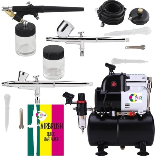 OPHIR 3 Airbrush Kit & Compressor with Tank Set Spray Air Brush Set for Nail Craft Art Paint_AC116+004A+071+073