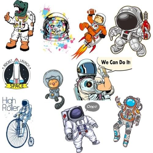 Astronaut Patch Space Planet Animal Stickers Iron on Transfers for Clothes T-shirt Accessory Applique DIY Heat Transfer O
