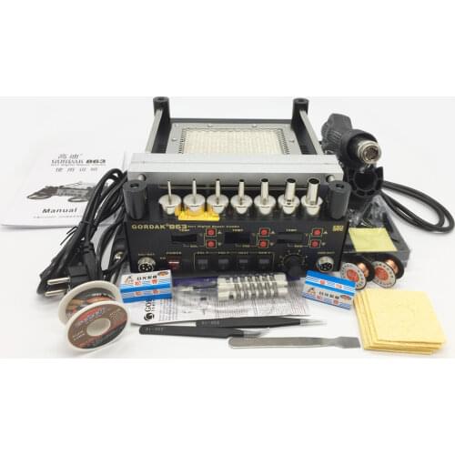 BGA rework station Gordak 863 3 in1 Heat Gun Soldering Station+Electric soldering iron+IR preheating station for BGA SMD repair