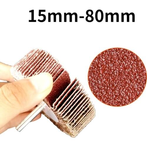 10pcs Grinding head with handle hundred leaf wheel sand cloth wheel 15mm-80mm wood polishing wheel sandpaper grinding head
