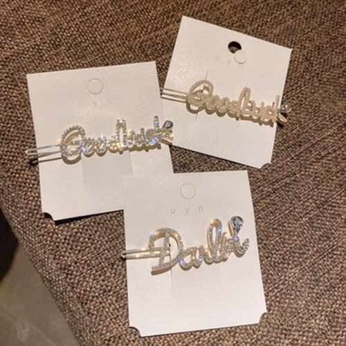 New 1PC Goodluck Darlin Letters Crystal Hairpins Shiny Rhinestones Hair Clips Barrettes Women Hair Styling Accessories