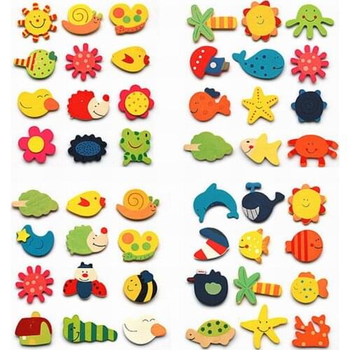NEW 12Pcs/Set Baby Cute Fridge Magnets Cartoon Animal Wooden Fridge Stickers Kids Educational Toys Christmas Gifts For Kids
