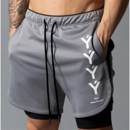 New Fashion Men 2 in1 running Mesh shorts jogging gyms fitness brand shorts Breathable quick-dry bodybuilding Short Pants
